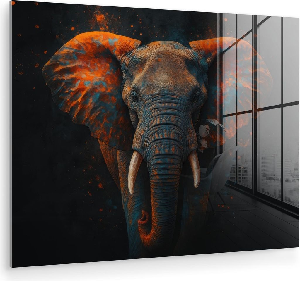 MuchoWow Glasbilder - Bilder auf Wandbild - Foto auf Glas Elefant - Orange - Ohren 80x60 cm Wanddekoration aus Glas - Acrylglasbild - Acrylbilder -...