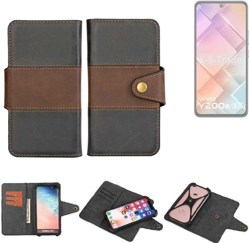 K-S-Trade Handyhülle Schutzhülle Hülle Bookstyle Wallet-Case kompatibel mit Vivo Y200e 5G Bumper Rundumschutz schwarz-braun 1x