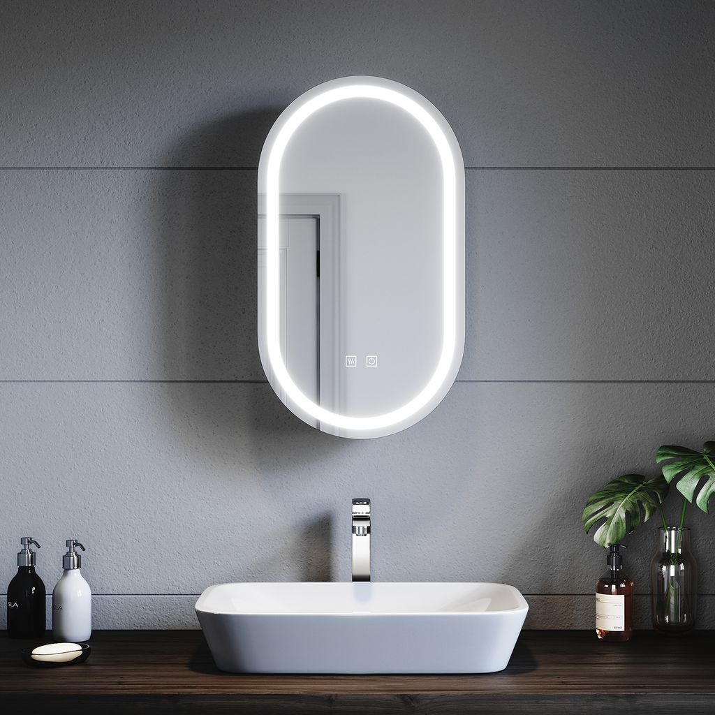 SONNI 40x70x14cm Owalna szafka łazienkowa z lustrem Zdjęcie produktu 