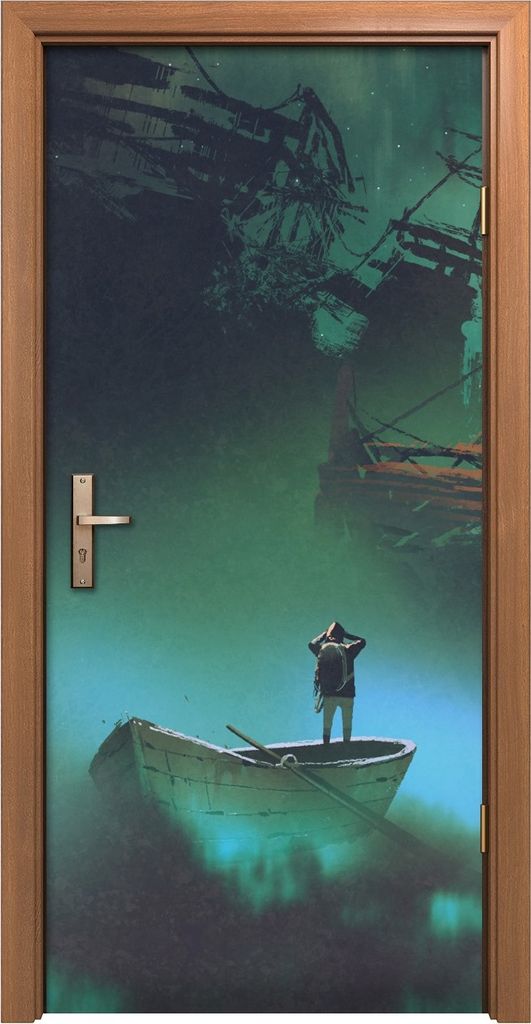 Türposter 90x200 cm Türaufkleber Türtapete Türfolie Klebefolie Boot im Weltraum mit Wolken Schiff