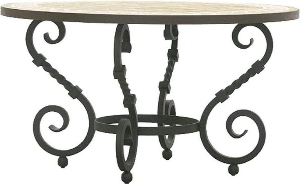 Casa Padrino Luxus Barock Esstisch Beige / Grau - Runder handgefertigter Schmiedeeisen Gartentisch mit Naturstein Mosaik Fliesen Tischplatte - Gart...
