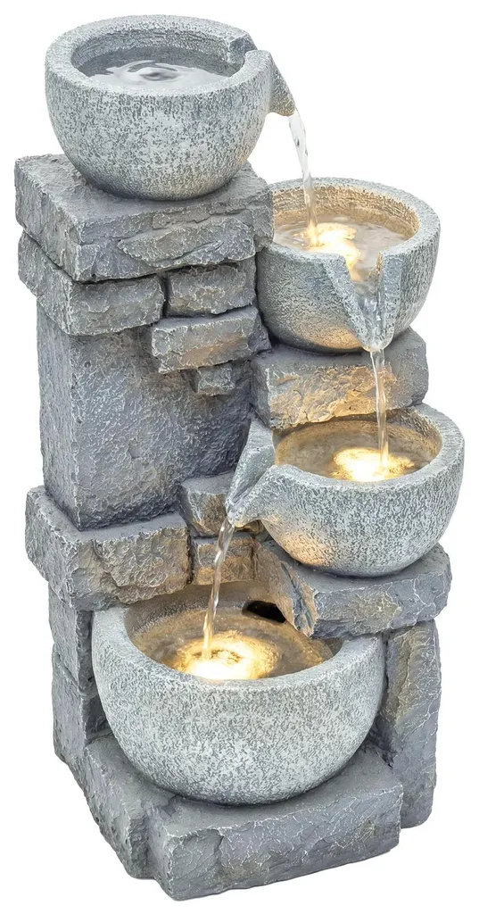 Fontaine de jardin LED cascade - Pompe réglable et design gris minéral