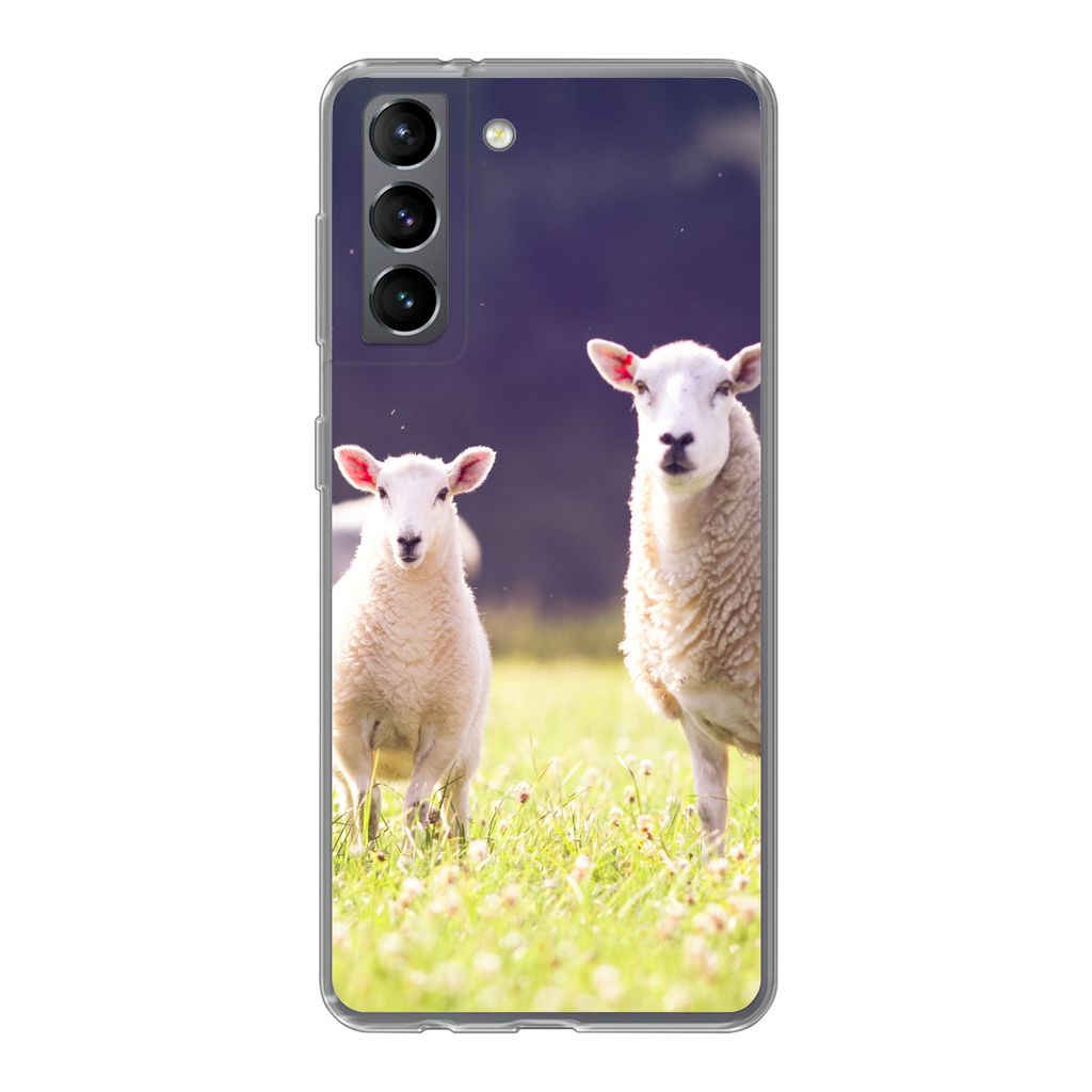 MuchoWow Handyhülle Schutzhülle Hülle für Samsung Galaxy S21 Schaf - Lamm - Blumen Silikon Softcase Handy Hülle - Softcase
