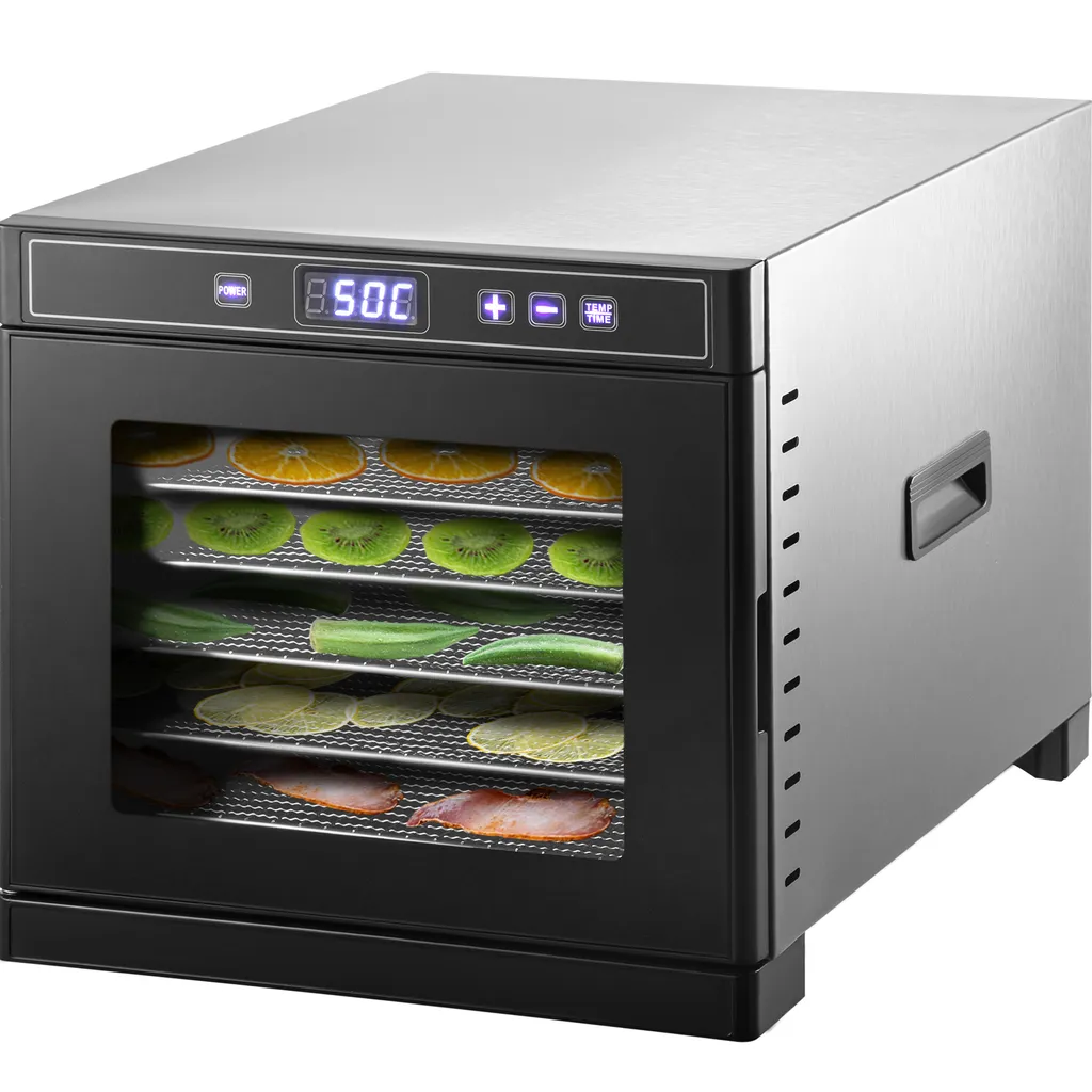 Déshydrateur Alimentaire 600W Inox avec Minuteur 48h et 6 Plateaux
