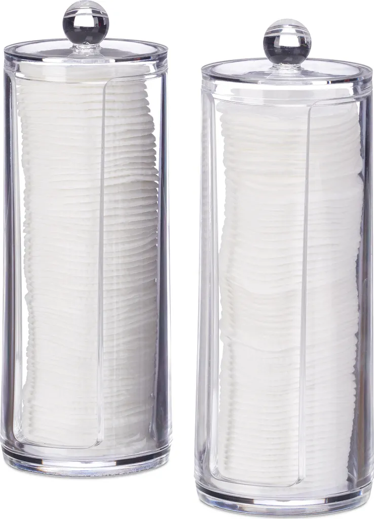 Set 2 Dispenser Dischetti Cotone Relaxdays: Organizzatore Bagno Elegante