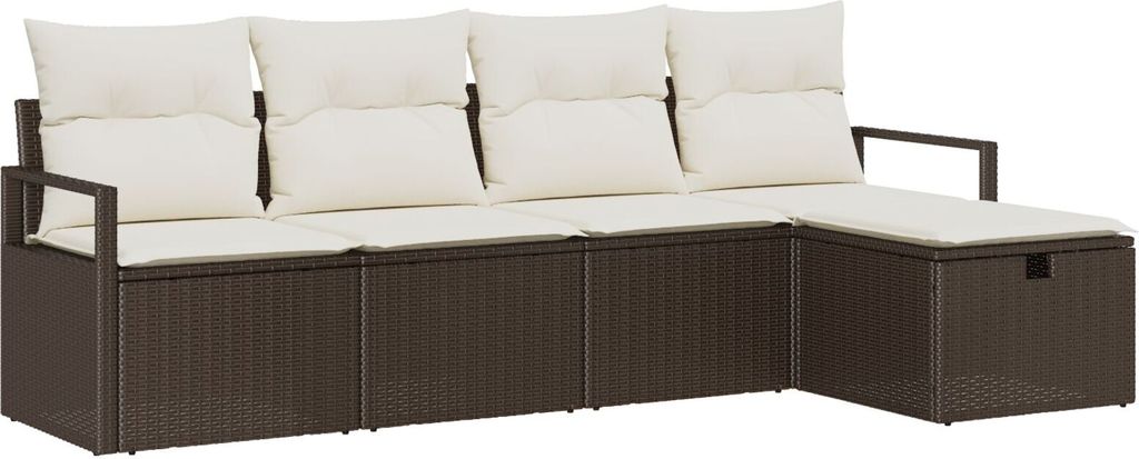 2025 Moderne 5-teiliges Garten Sofa Set mit Kissen Braun Poly Rattan, 2-Sitzer Garten Sofa mit Kissen Braun Poly Rattan - Gartensofas Neu727722