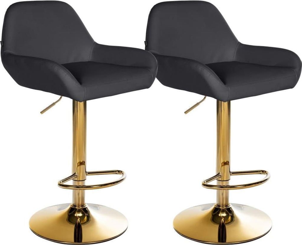 Set mit 2 Barhockern – Küchenhocker – Goldrahmen, höhenverstellbar, Kunstlederpolsterung | Farbe: Schwarz