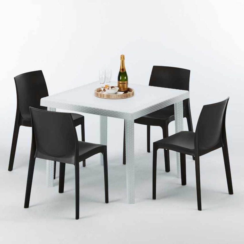 Weiß Quadratisch Tisch und 4 Stühle Farbiges Polypropylen-Außenmastenset Grand Soleil Rome Love - Schwarz