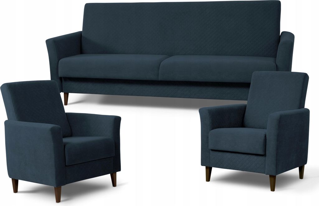 Couchgarnitur - Sofa Set - Blau - Sofa mit Schlaffunktion - Polstermöbel - 2 Sessel - Couch Ausziehbar - 3 Sitzer Sofa - GAMMA