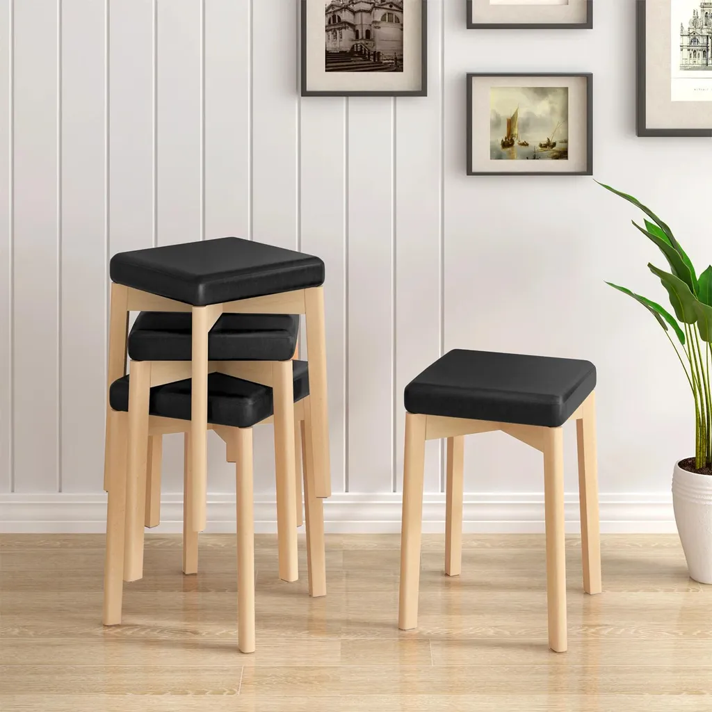 Sedie Cucina Impilabili Design Moderno Nero Legno e Pelle Sintetica - 5