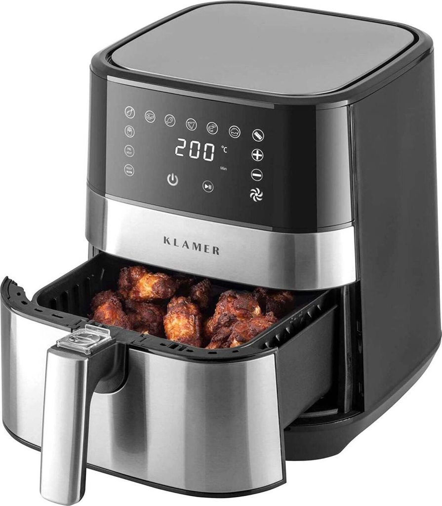 KLAMER Heißluftfritteuse 3,5L, Multifunktionale Mini Heissluftfritteuse, ölfreie Fritteuse, 1500W Airfryer mit 8 Vorprogrammen