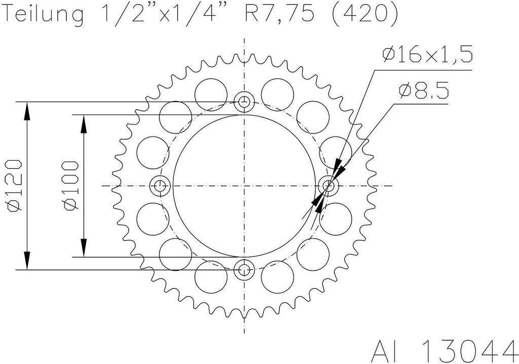 Esjot Kettenrad 420 62z Alu Silber