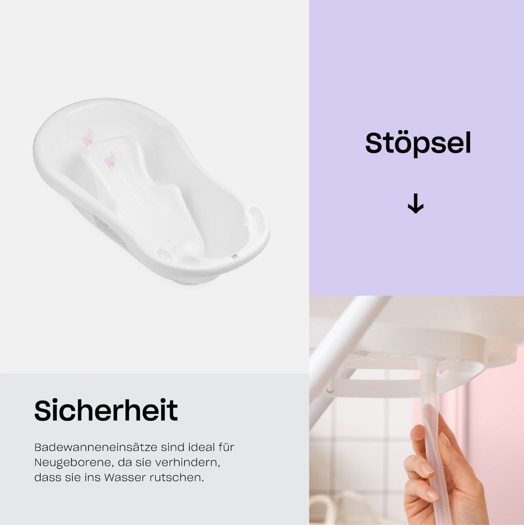 Pikas Baby Badewannen Set 7-teilig Faltbar - Komplett-Set Mit Zubehör In Grau