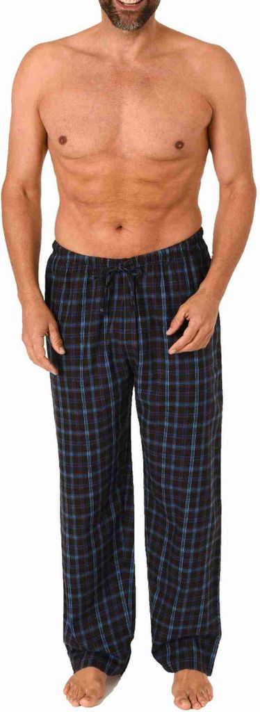 Herren Flanell Schlafanzug Pyjama Hose lang in Karo Optik aus Baumwolle - 222 122 15 870 ; schwarz , 48