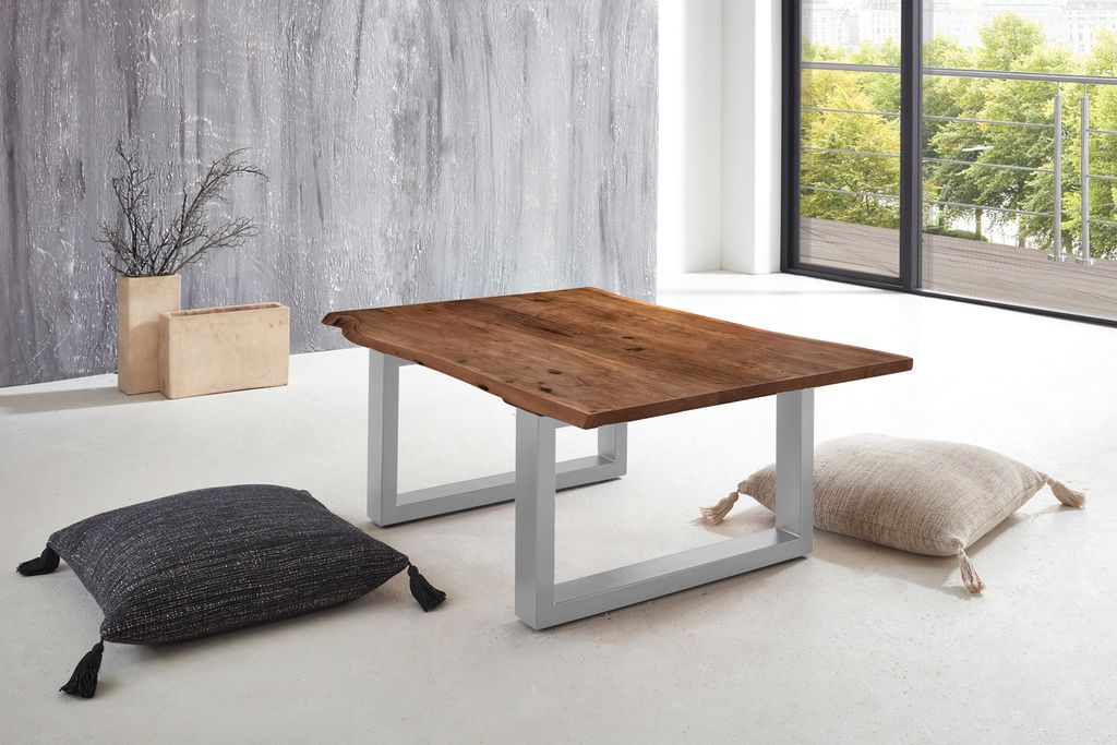 Couchtisch Baumkante 120 x 80 cm Akazie nussbaumfarben silber LUBIN