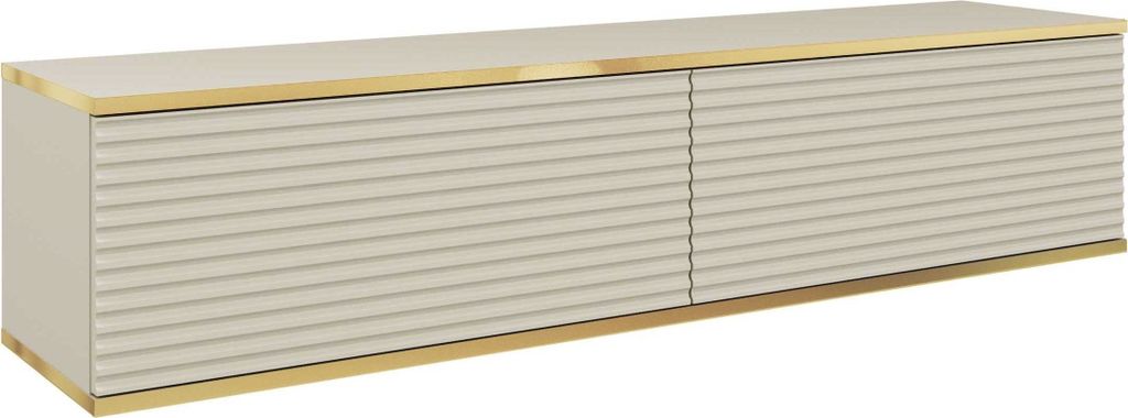 TV-Lowboard Rodi - TV-Schrank 135 cm, Wohnzimmer, PUSH TO OPEN, TV-Möbel mit 2 Klappen + MDF (Beige)