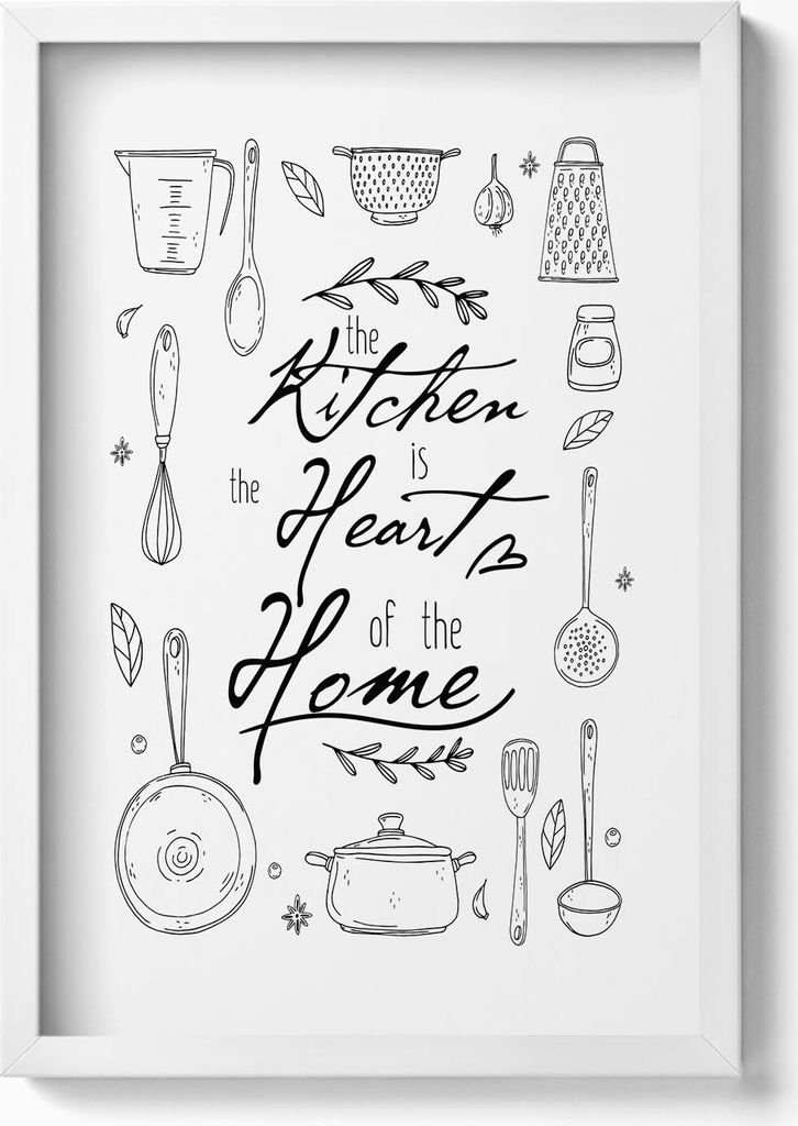 Inschrift für die Küche „Die Küche ist das Herz des Hauses“.– Wandbild mit Rahmen – Gerahmtes Bild – Wanddekoration – 40x60 cm – W...