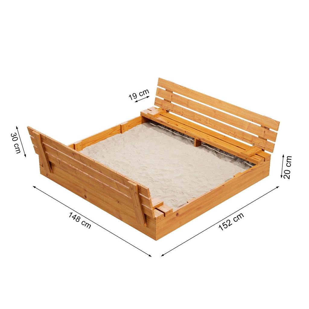 Bac à Sable SPRINGOS En Bois Avec Bancs 120x120 Cm – Couverture Incluse, Sol Non-tissé, Jeu Extérieur Pour Enfants