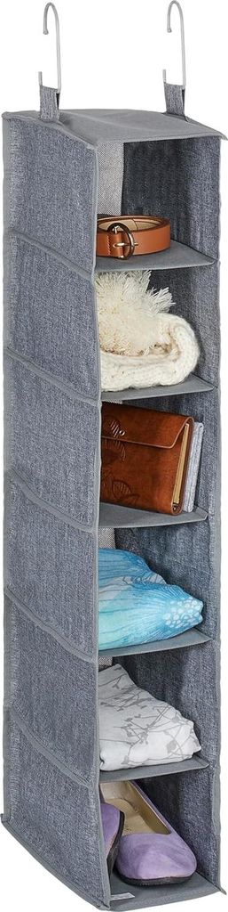 Kastenorganizer - 6 Fächer - Aufbewahrungssystem - 92 x 15,5 x 30 cm - 2 Haken - Hängende Aufbewahrung - Stoff