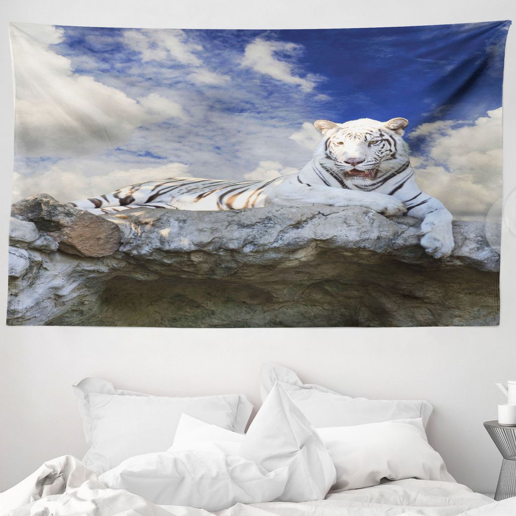 ABAKUHAUS Tiger Wandteppich, Bengal Feline Jagd aus Weiches Mikrofaser Stoff Waschbar ohne Verblassen Digitaldruck, 230 x 140 cm, Eischale Sky Blau...