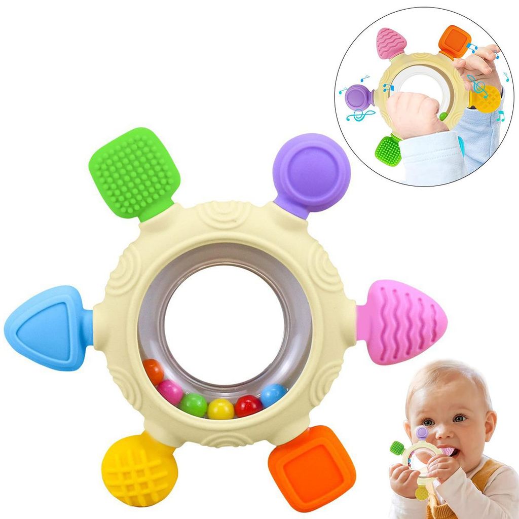 2 Stück Beißring für Babys, BPA-frei, Silikon Zahnungshilfe – Rassel & Greifling Beißspielzeug, ideales Babyspielzeug