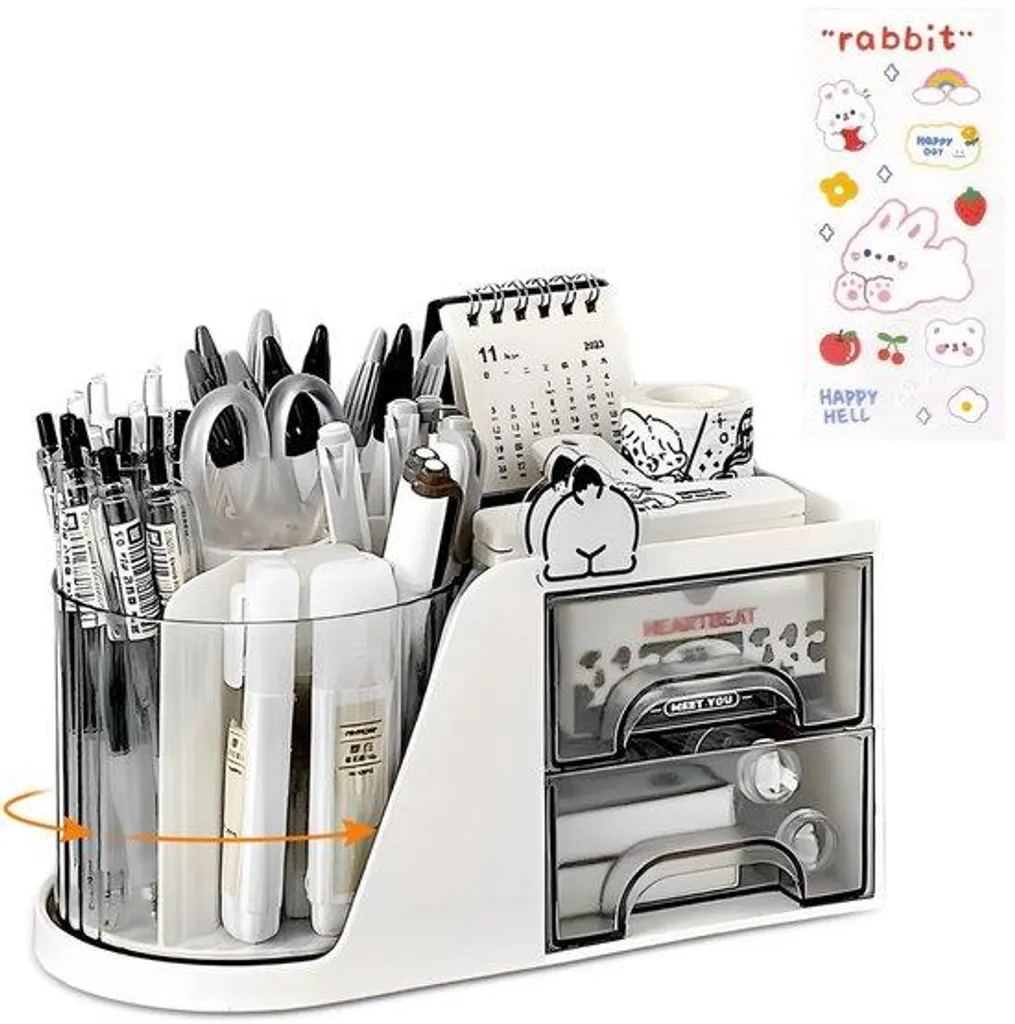 Rangement de bureau blanc pivotant pour fournitures scolaires et tri