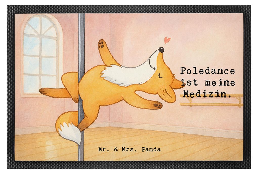 Mr. & Mrs. Panda Schmutzfangmatte Fuchs Poledance Design 50 x 75 cm - Weiß - Geschenk, Schmutzmatte, Türmatte, Sauberlaufmatte, Tanzen, teppichma...
