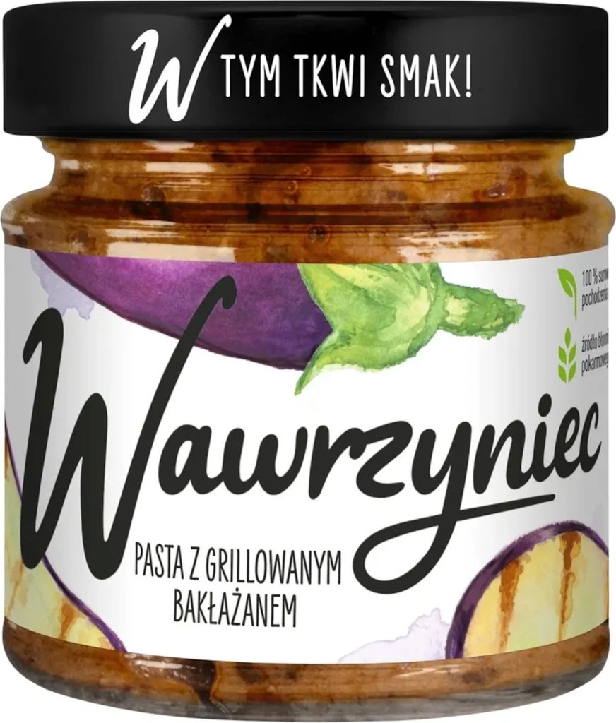 A jar of pasta spread with an illustration of an eggplant.