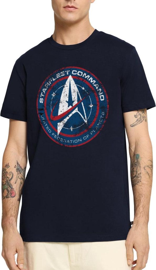 Spreadshirt Star Trek Discovery Abzeichen Sternenflotte Männer Premium T-Shirt, L, Navy