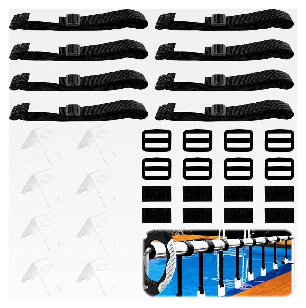 Haltebänder für Poolfolie, 8er Set Befestigungsbänder und Klammern für Poolaufroller und Solarfolie Zubehörteile für Schwimmbecken