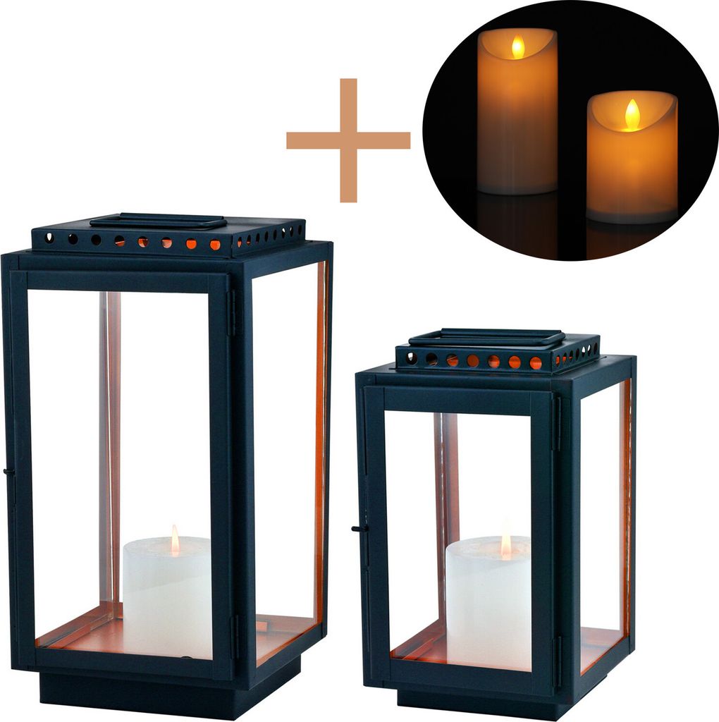Marrakesch 2er Set LED Laterne Windlicht 34,5 cm und 24 cm | Laternen mit LED-Kerze Batterie betrieben und mit Timer Funktion | Gartenlaterne für ...