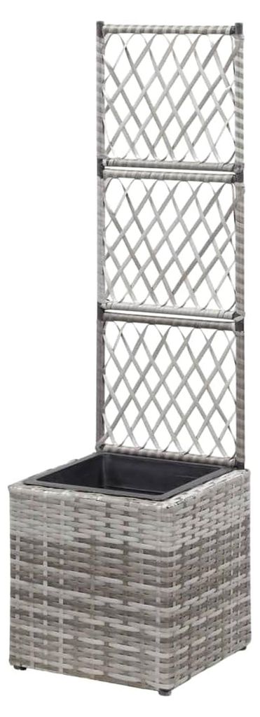 Rankhilfe Hochbeet mit 1 Topf, 30x30x107 cm, Polyrattan, Grau