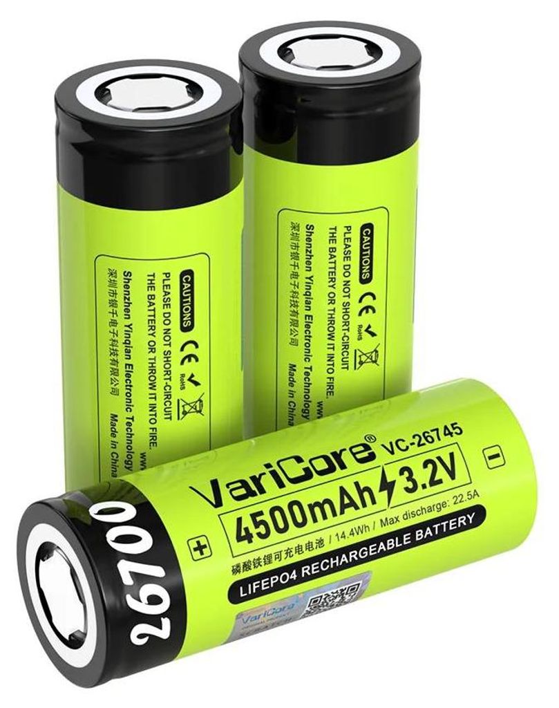 LiFePO4 Akku 3,2V 26700 - VC26745 Zelle - 4500mAh 3C Hochstrom - Für DIY 12V 24V 36V 48V Akku Pack - Heimenergie Speicher - 3er Pack
