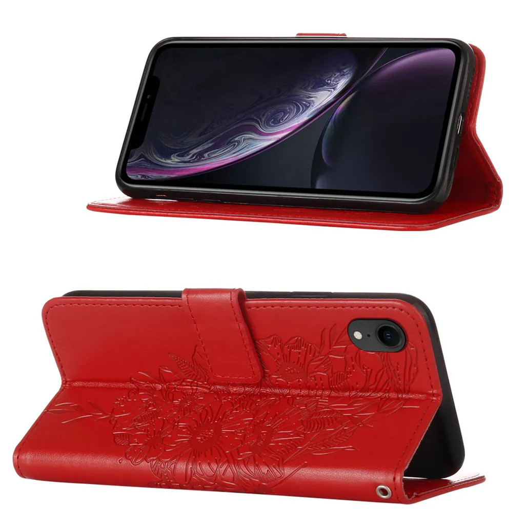 Laybomo Custodia per Apple iPhone XR Flip Cover, Dipinto Pelle Custodia Portafoglio Magnetico Protettivo con Slot per Carte e Cavalletto, Morbido Silicone Cover per iPhone XR, Farfalla