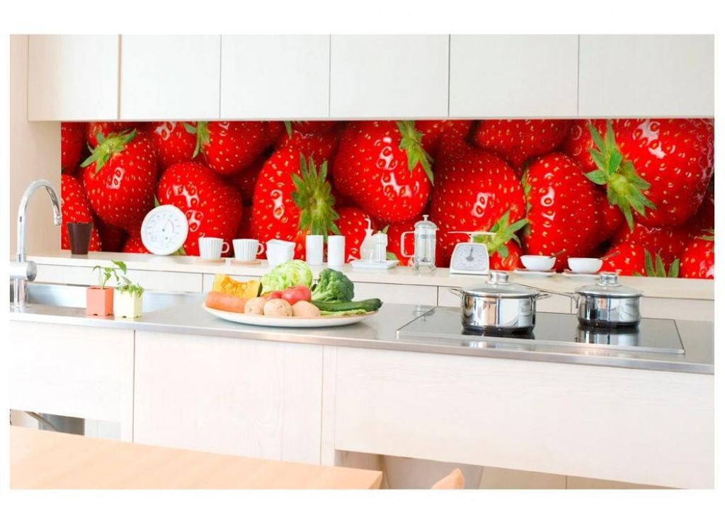 Küchenrückwand Folie selbstklebend ERDBEEREN 350 x 60 cm - Klebefolie - Dekofolie - Spritzschutz für Küche -