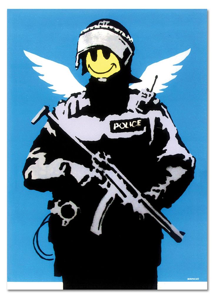 Giallobus - Fliegender Polizist - Banksy - 100L x 140B cm - Bild - Acrylglas