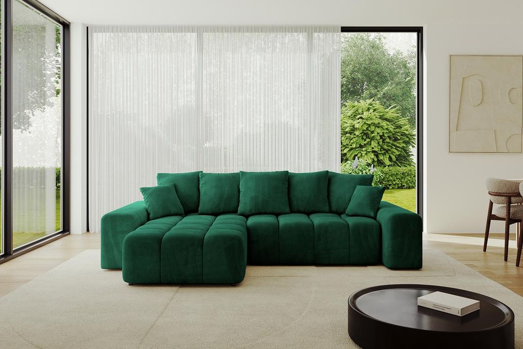 ALTDECOR Ecksofa mit Schlaffunktion und Bettkasten ENIL-L 297x189x68 cm Dunkelgrün - Corner Sofa Eckcouch Couch L-Form Schlafcouch Ausziehbar Wohn...