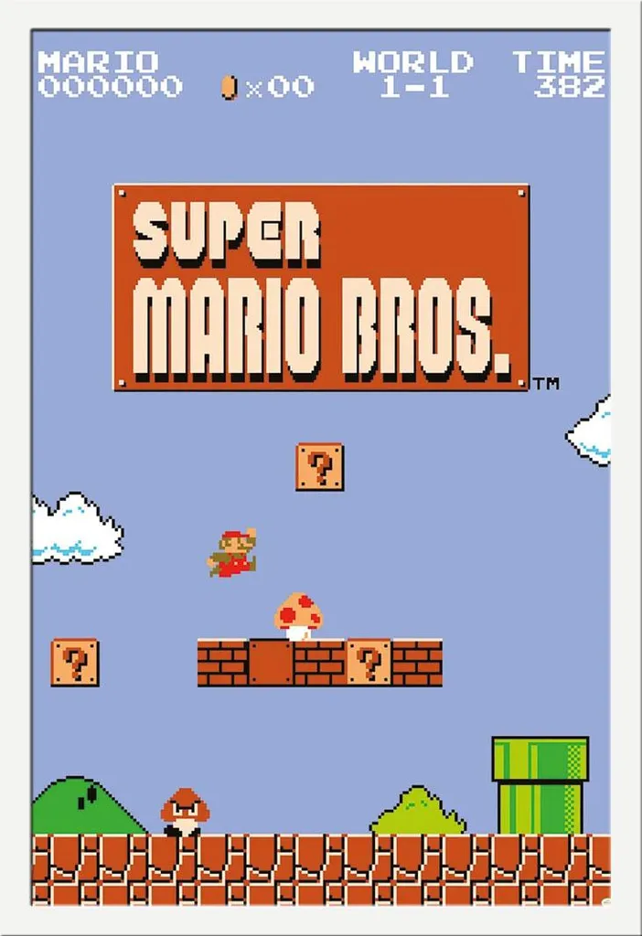 Poster Super Mario World 1-1 Encadré : Protection Acrylique et Cadre Blanc