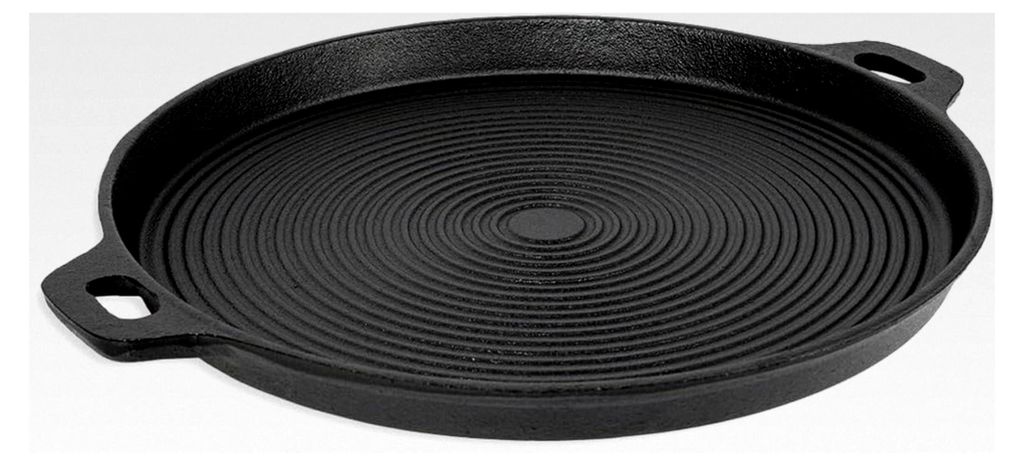 Kochmann Gusseisen Grillplatte rund 35 cm – Grillpfanne für Gasgrill, Holzkohlegrill & offenes Feuer