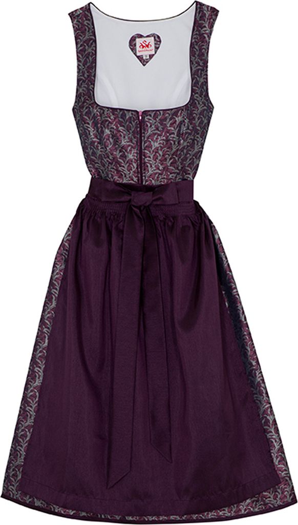 Elsa 2-teiliges Midi-Dirndl Kleid Dirndl Trachtenkleid Rocklänge 70cm, Farbe:Beere, Größe:40/L