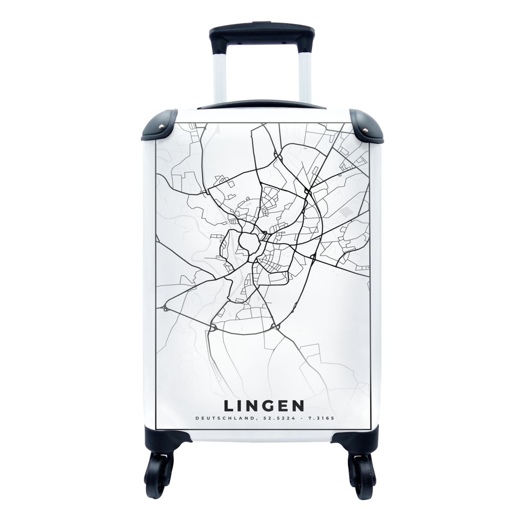 MuchoWow Koffer Handgepäck Trolley Rollkoffer Kleine Reisekoffer mit 4 Rollen - Lingen - Karte - Stadtplan - Cabin Size < 55x40x23 cm & 55x40x20...