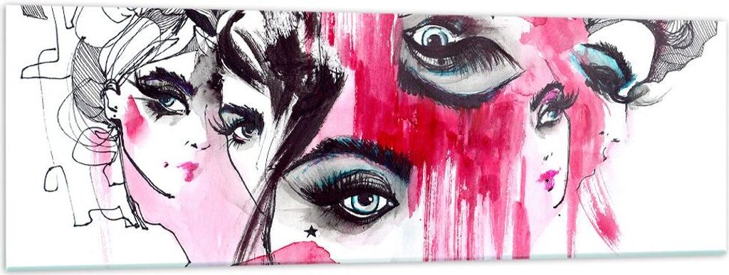 Bilder auf glas - Frauen Gesichter Augen illustration - 160x50cm - Glasbilder - Wandbilder - Kunstdruck - Wanddekoration aus Glas - Glas Bilder - W...