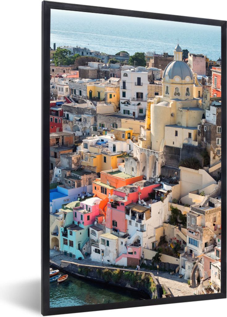 MuchoWow Gerahmtes Poster Haus - Wasser - Sommer - Neapel 20x30 cm - Poster mit Schwarzem Bilderrahmen Wandposter Rahmen Foto Bilder - Drucken - ...