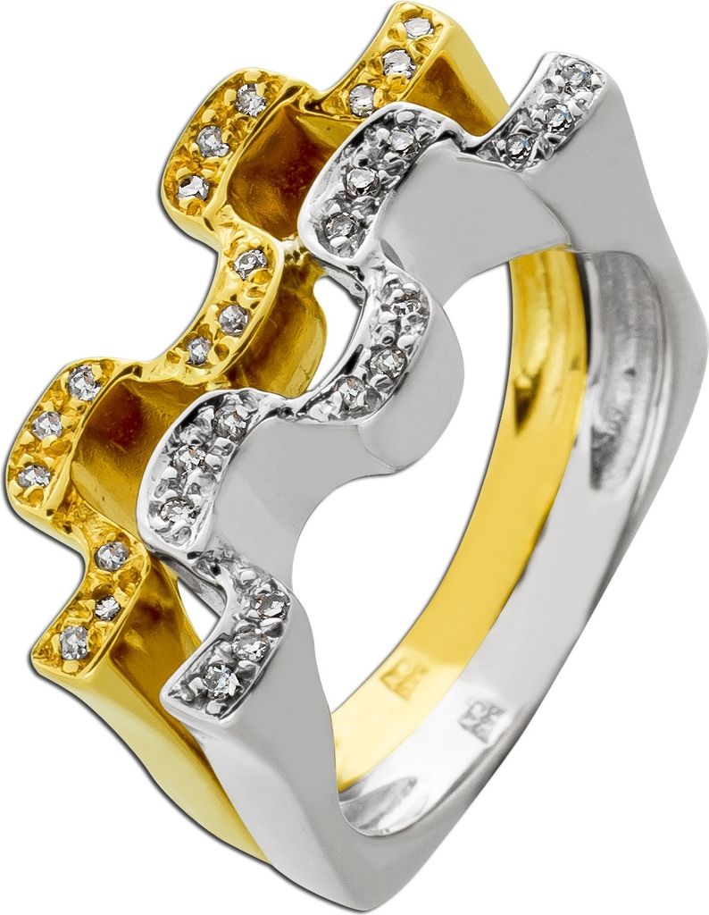 Designerring 585 14k Gelbgold Weißgold Diamanten 0.32ct. Traumunikat 18