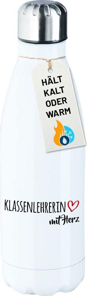 Huuraa Trinkflasche Klassenlehrerin mit Herz 500ml White Edelstahl Wasserflasche Trinkflasche Geschenkidee