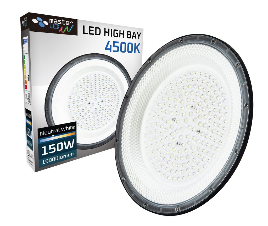 LED Hallenleuchte Ø27cm 4500K Neutralweiß 10000lm 100W 90° IP65 Haken Schwarz