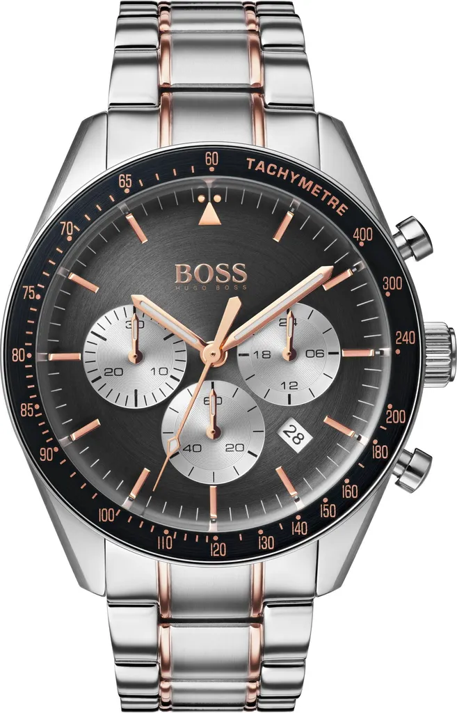 Montre Chronographe BOSS TROPHY 1513634 - Cadran Noir et Acier Brossé