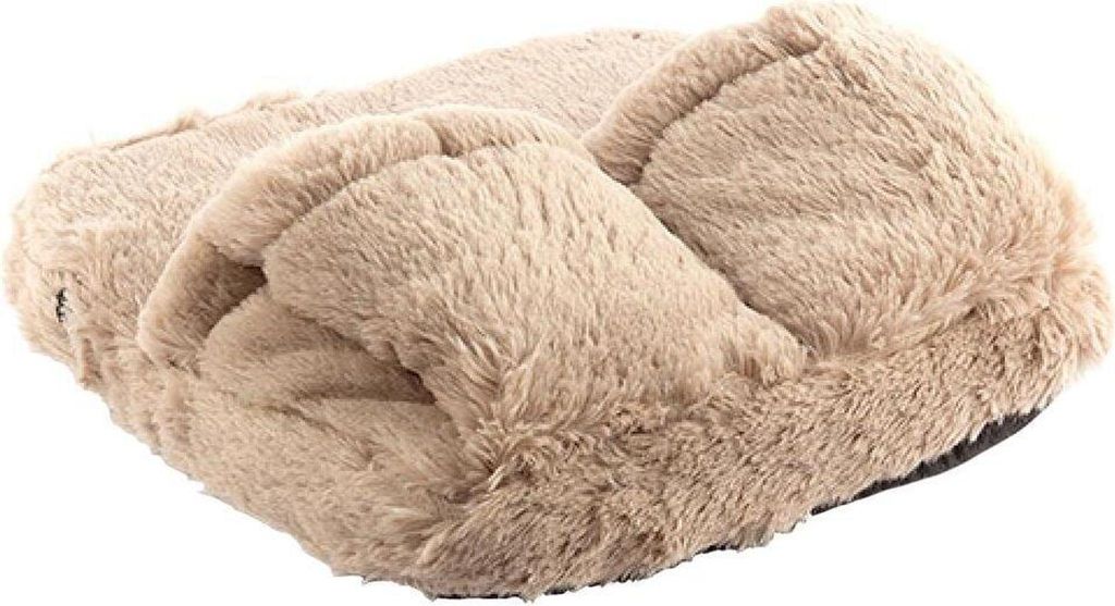 A close-up, studio shot of a taupe-colored foot massager.