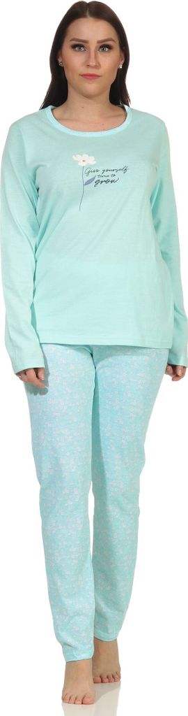 Damen Schlafanzug Pyjama langarm mit tollen Blümchen Design - 66633 ; mint , 44