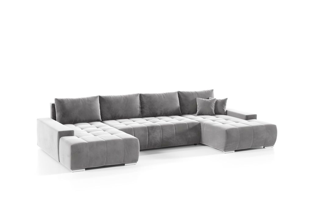 Wohnlandschaft Sofa mit Schlaffunktion VOGAR Stoff Monolith Hellgrau